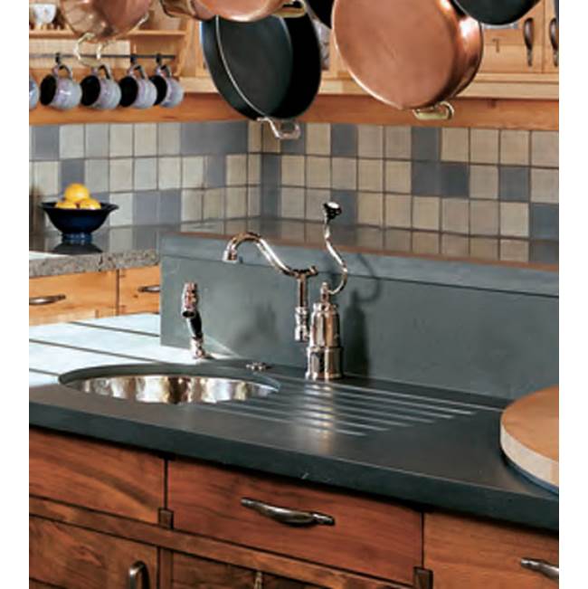 Herbeau ''De Dion'' Single Lever Mixer with Ceramic Disc Cartridge and Handspray in Wooden Handles, Polished Brass