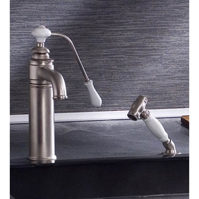 Herbeau ''Estelle'' Single Lever Mixer with Ceramic Disc Cartridge and Handspray in White Handles, Polished Brass
