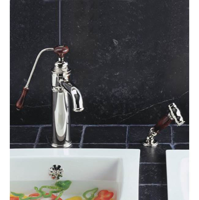 Herbeau ''Estelle'' Single Lever Mixer with Ceramic Disc Cartridge and Handspray in Wooden  Handles, Polished Chrome