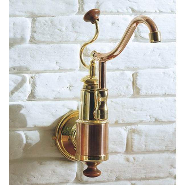 Herbeau ''De Dion'' Wall Mounted Single Lever Mixer with Ceramic Disc Cartridge in Wooden Handle, French Weathered Brass