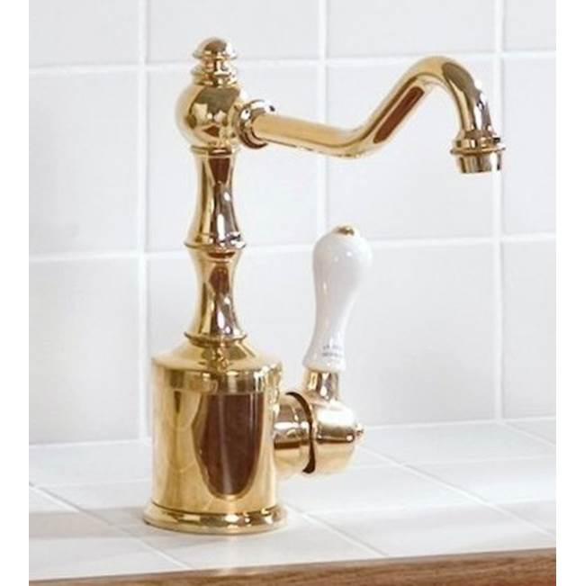 Herbeau ''Royale'' Single Lever Kitchen Mixer With Ceramic Cartridge in White Handle, Polished Brass