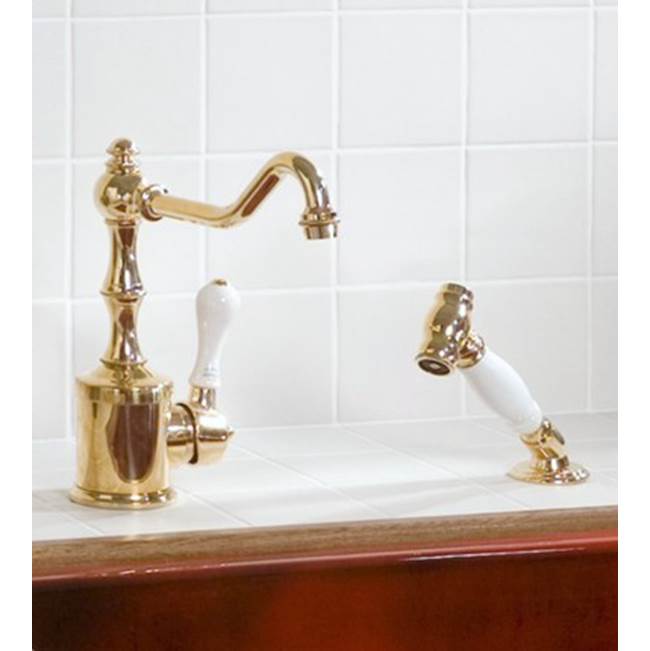 Herbeau ''Royale'' With Handspray Single Lever Mixer With Ceramic Cartridge in White Handles, French Weathered Copper and Brass