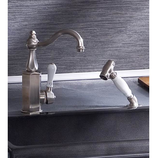 Herbeau ''Monarque'' With Hand Spray Single Lever Mixer With Ceramic Cartridge in White Handles, Polished Brass