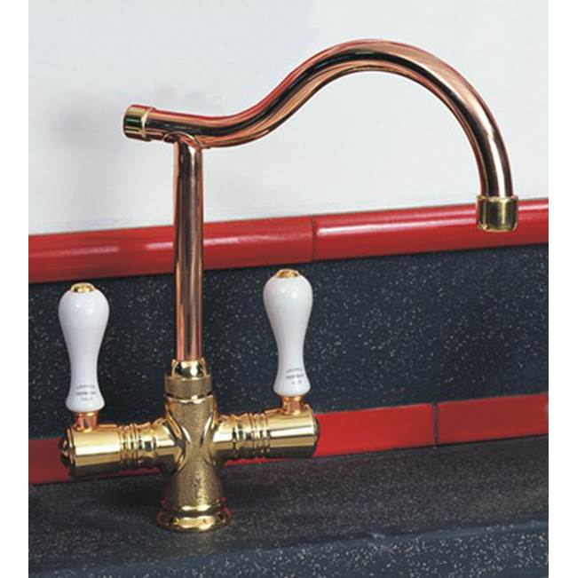 Herbeau ''Ostende'' Single-Hole Mixer in Wooden Handles, Polished Copper and Brass