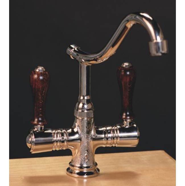 Herbeau ''Namur'' Single-Hole Kitchen / Bar / Lavatory Mixer in Wooden Handles, Lacquered Polished Copper