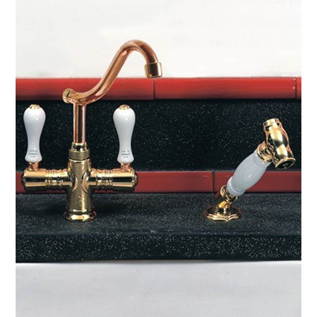 Herbeau ''Namur'' Single-Hole Kitchen / Bar / Lavatory Mixer with Handspray in White Handles, Polished Copper and Brass