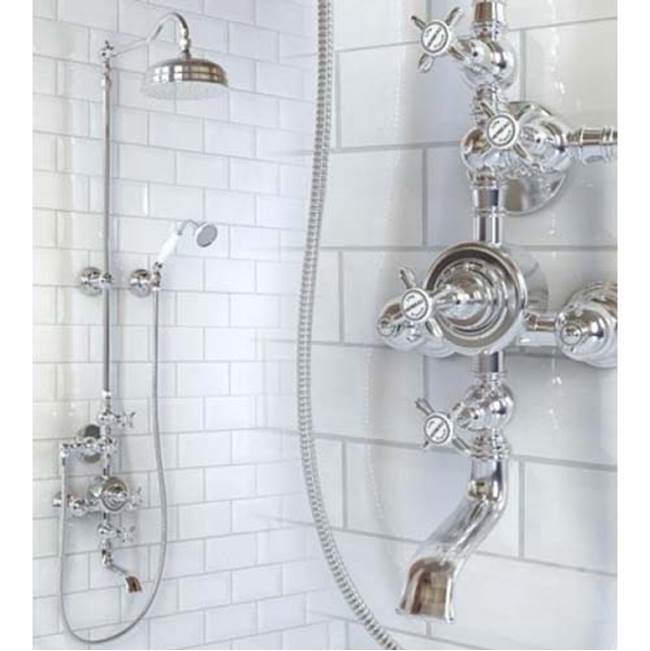Herbeau ''Royale'' Exposed Thermostatic Tub and Shower Set in Antique Lacquered Brass