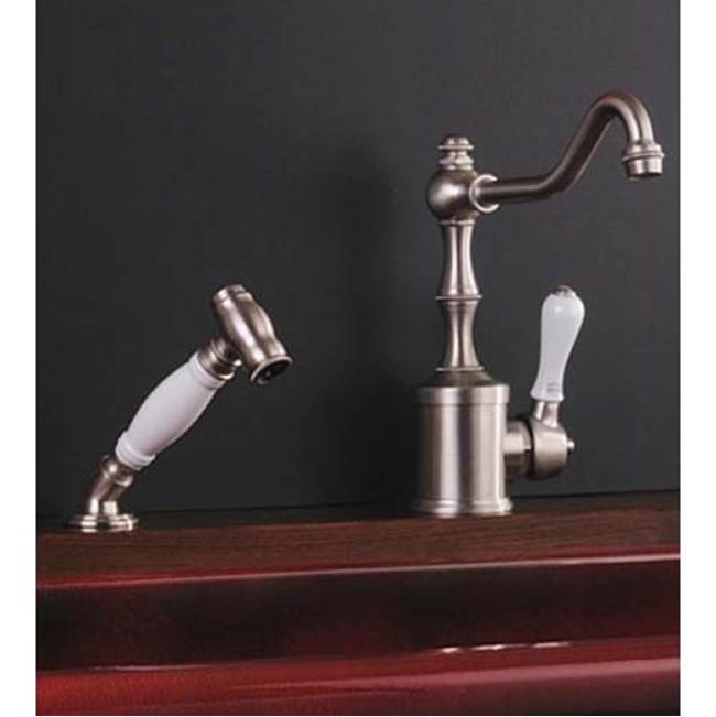 Herbeau ''Royale'' With Handspray Single Lever Kitchen Mixer With Ceramic Cartridge in Wooden Handle, Antique Lacquered Brass