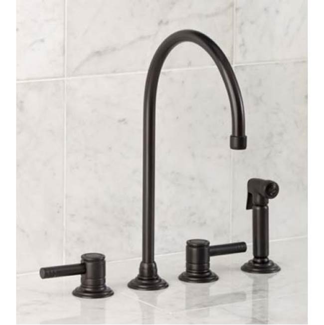 Herbeau ''Lille'' 4-Hole Deck Mounted Kitchen Mixer with Handspray in Antique Lacquered Copper