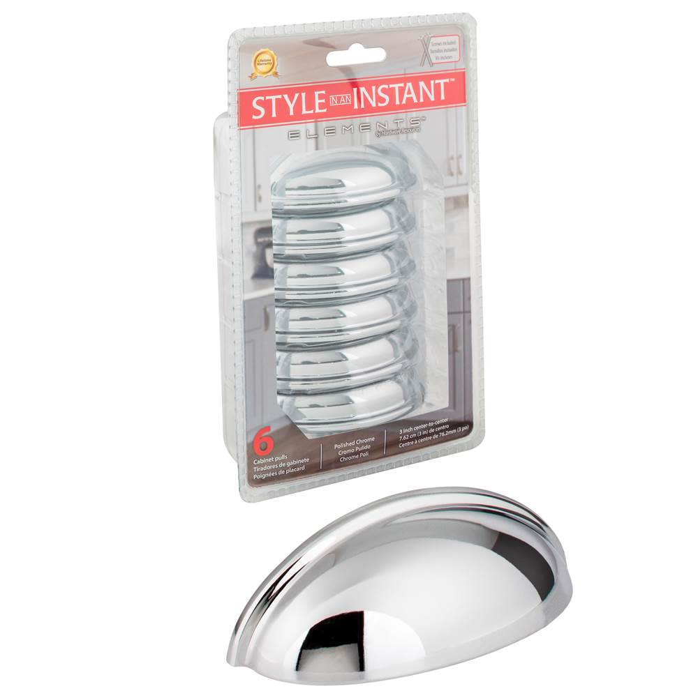 Hardware Resources 3'' Center-to-Center Polished Chrome Florence Retail Packaged Cabinet Cup Pull