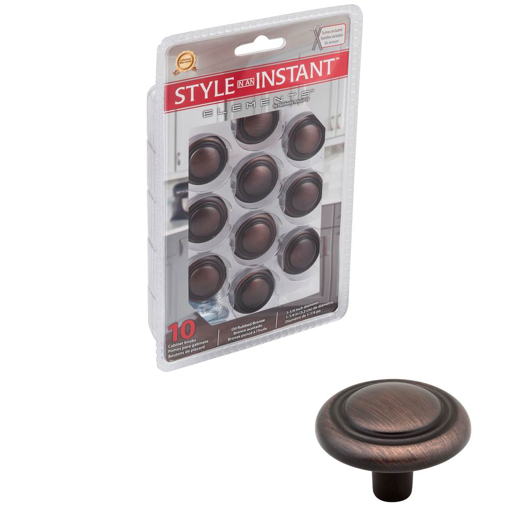 Hardware Resources 1-1/4'' Diameter Brushed Oil Rubbed Bronze Button Vienna Retail Packaged Cabinet Mushroom Knob