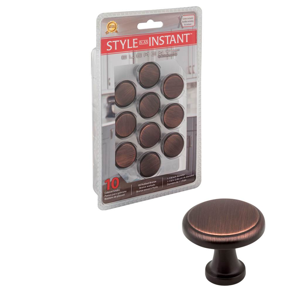 Hardware Resources 1-3/16'' Diameter Brushed Oil Rubbed Bronze Round Kenner Retail Packaged Cabinet Knob
