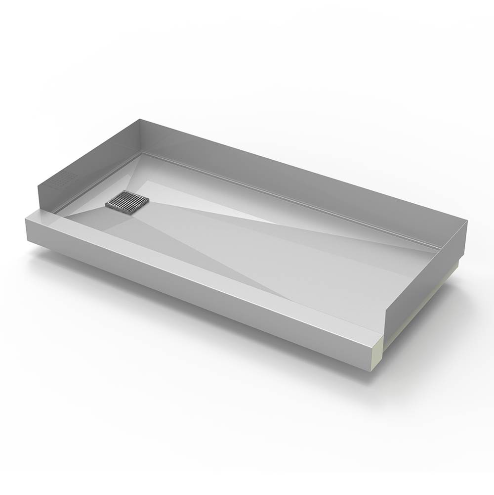Infinity Drain 30''x 60'' Stainless Steel Shower Base with Lines Pattern Left Drain location in Polished Stainless