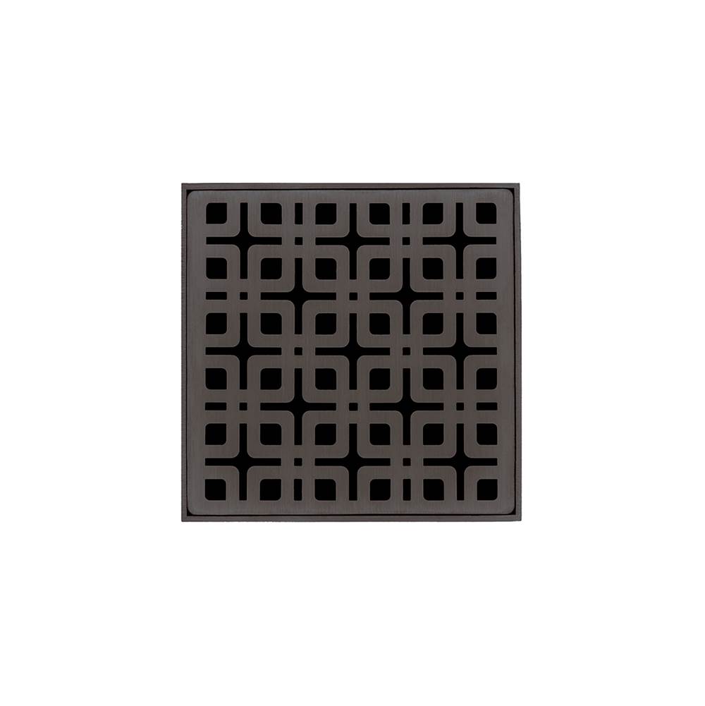 Infinity Drain 4'' x 4'' KDB 4 Complete Kit with Link Pattern Decorative Plate in Oil Rubbed Bronze with ABS Bonded Flange Drain Body, 2'', 3'' and 4'' Outlet