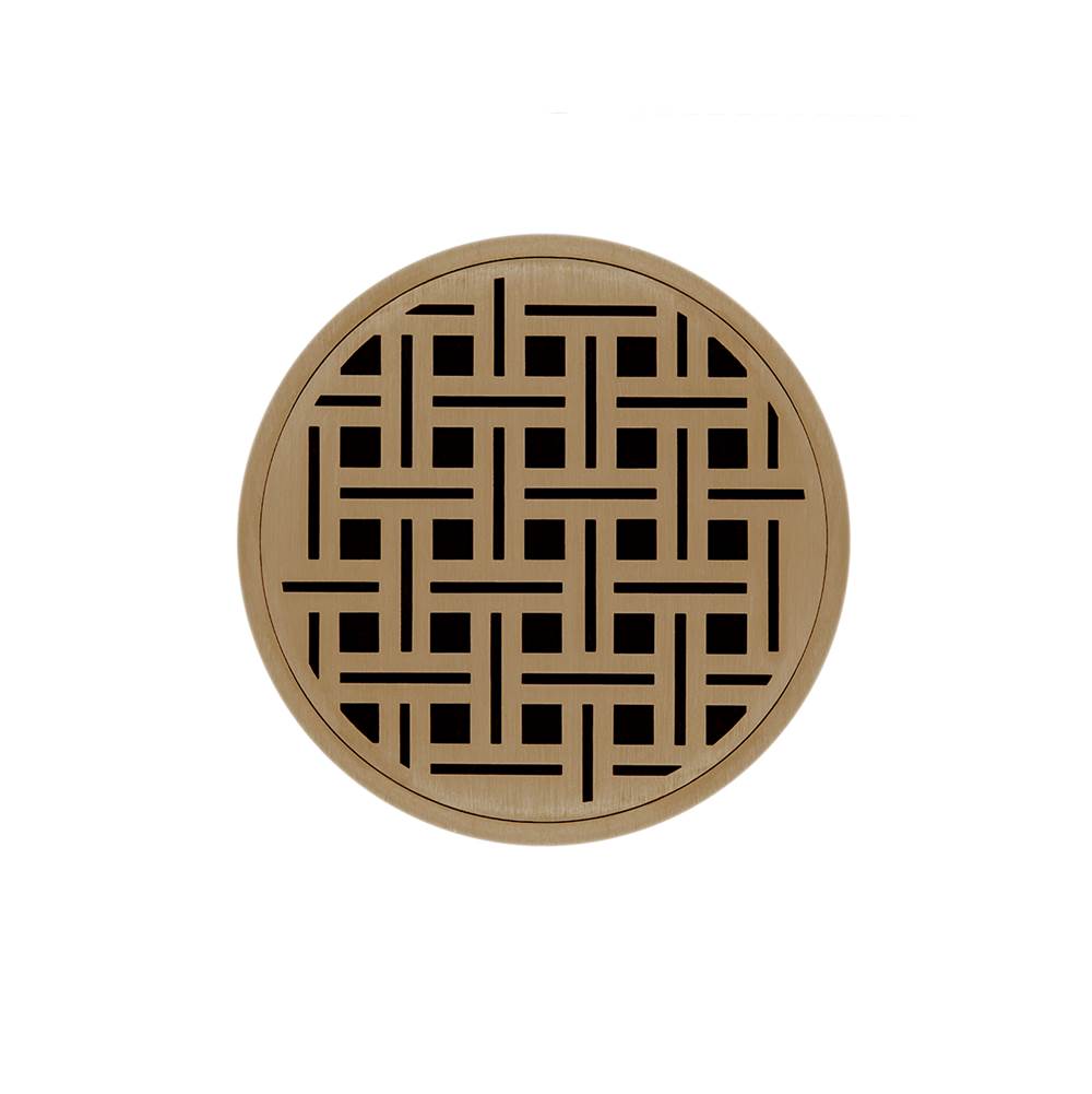 Infinity Drain 5'' Round RVD 5 Complete Kit with Weave Pattern Decorative Plate in Satin Bronze with PVC Drain Body, 2'' Outlet