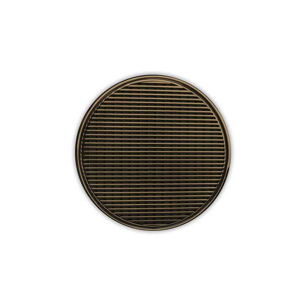 Infinity Drain 5'' Round RWD 5 Complete Kit with Wedge Wire Pattern Decorative Plate in Satin Bronze with Cast Iron Drain Body, 2'' Outlet