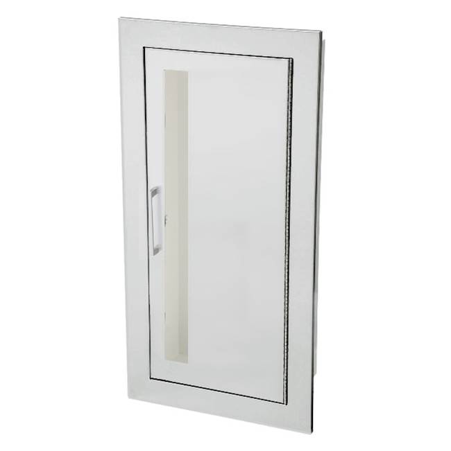 JL Industries Academy Series Aluminum Cabinet with Vertical Acrylic Window & Flat Trim, Fully Recessed, 5.5'' Depth