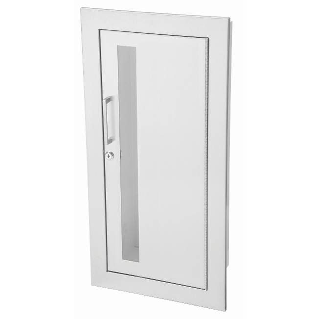 JL Industries Academy Series Aluminum Cabinet with Vertical Acrylic Window, Flat Trim & SAF-T-LOK, Fully Recessed, 5.5'' Depth