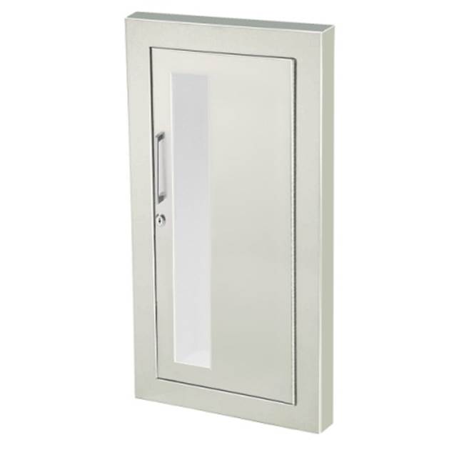JL Industries Cosmopolitan Series Stainless Steel Fire-Rated Cabinet with Vertical Acrylic Window, 1.5'' Square Trim & SAF-T-LOK, Semi-Recessed, 5.5'' Depth