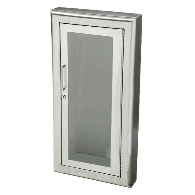 JL Industries Cosmopolitan Series Stainless Steel Cabinet with Full Clear Acrylic Window, 3'' Rolled Trim & SAF-T-LOK, Semi-Recessed, 5.5'' Depth