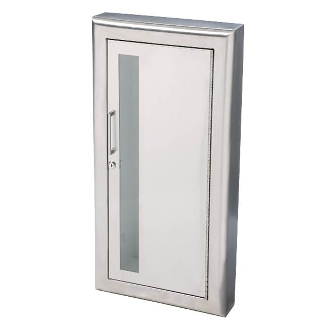 JL Industries Cosmopolitan Series Stainless Steel Cabinet with Vertical Acrylic Window, 3'' Rolled Trim & SAF-T-LOK, Semi-Recessed. 6'' Depth