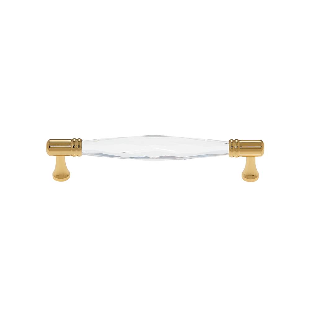 JVJ Hardware Pure Elegance Collection 24K Gold Plated Finish 128 mm c/c Faceted 31 percent Leaded Crystal Pull, Composition Leaded Crystal and Solid Brass