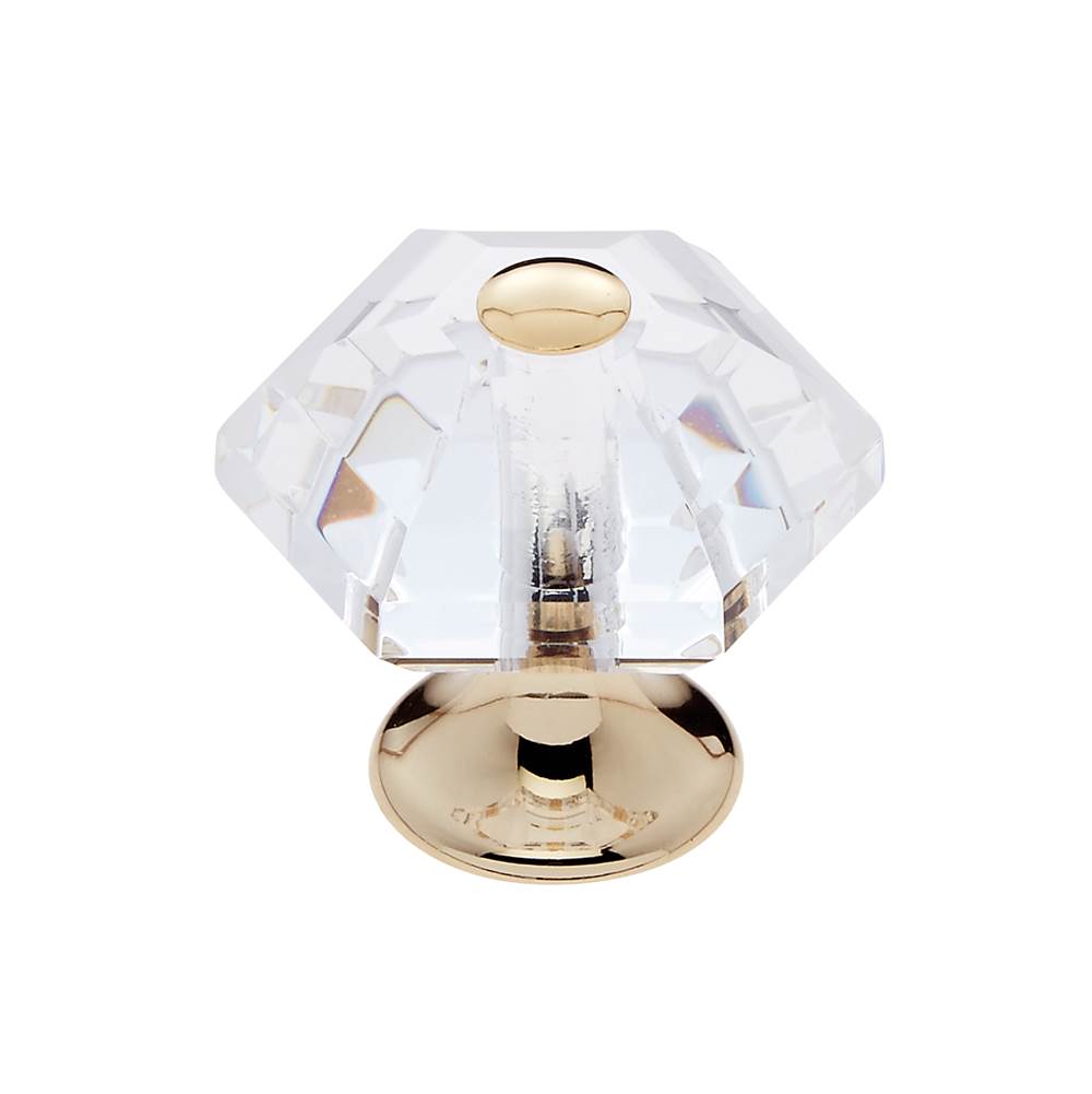 JVJ Hardware Pure Elegance Collection 24K Gold Plated Finish 30 mm (1-3/16'') 6 Sided 31 percent Leaded Crystal Knob, Composition Leaded Crystal and Solid Brass