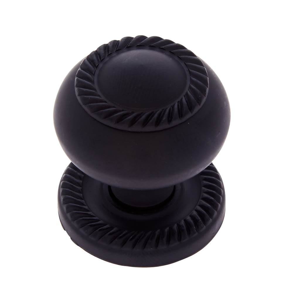 JVJ Hardware Classic Collection Matte Black Finish 1-1/4'' Rope Knob w/Back Plate, Composition Solid Brass