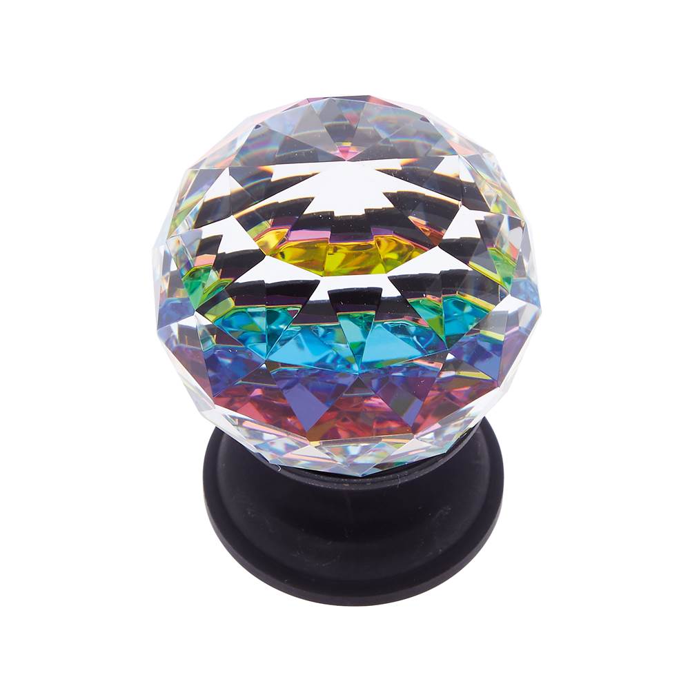JVJ Hardware Pure Elegance Collection Oil Rubbed Bronze Finish 40 mm (1-9/16'') Round Faceted 31 percent Leaded Crystal Knob With Prism