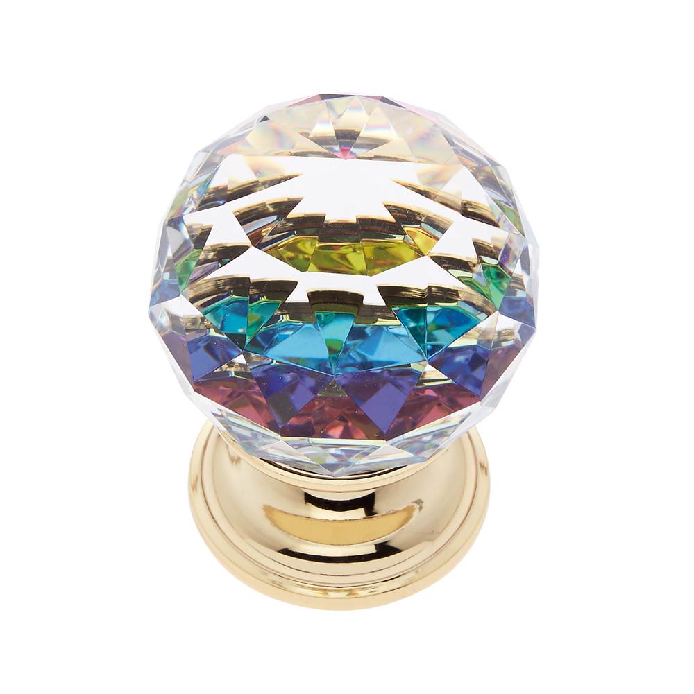 JVJ Hardware Pure Elegance Collection 24K Gold Plated Finish 40 mm (1-9/16'') Round Faceted 31 percent Leaded Crystal Knob With Prism