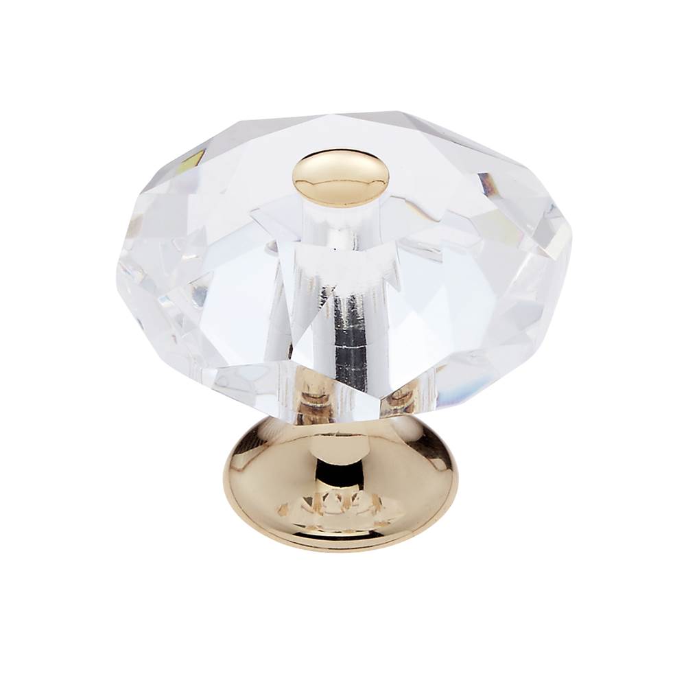 JVJ Hardware Pure Elegance Collection 24K Gold Plated Finish 35 mm (1-3/8'') Eight Sided Faceted 31 percent Leaded Crystal Knob