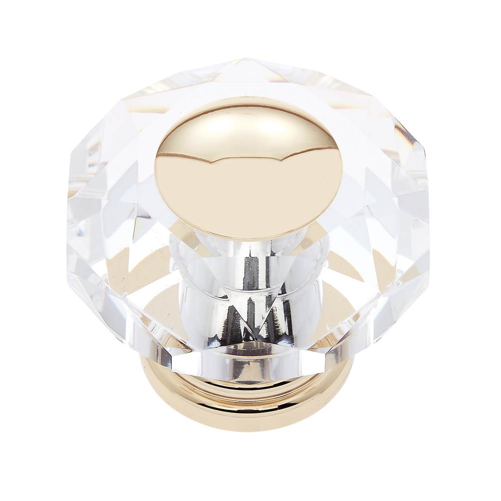 JVJ Hardware Pure Elegance Collection 24K Gold Plated Finish 50 mm (2'') Eight Sided Faceted 31 percent Leaded Crystal Knob With Cap