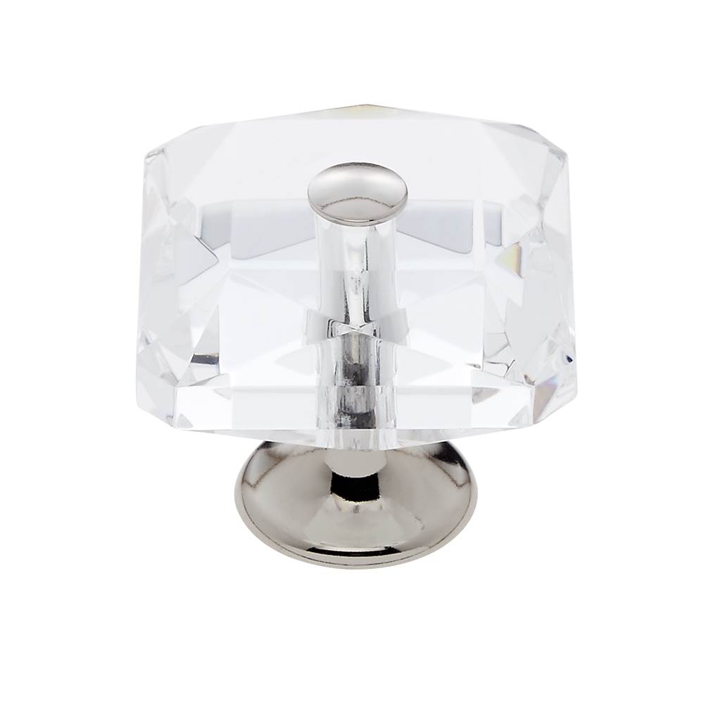 JVJ Hardware Pure Elegance Collection Polished Nickel Finish 35 mm (1-3/8'') Square 31 percent Leaded Crystal Knob With Cap