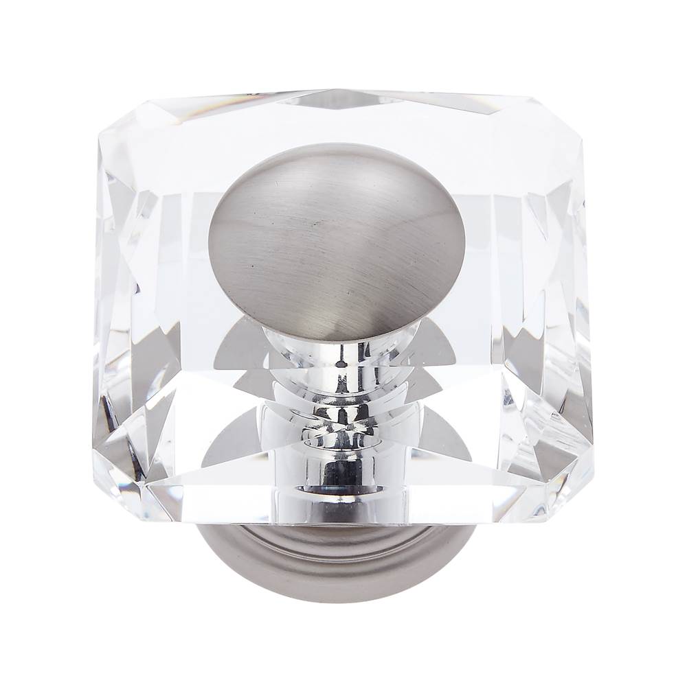 JVJ Hardware Pure Elegance Collection Satin Nickel Finish 50 mm (2'') Square 31 percent Leaded Crystal Knob With Cap, Composition Leaded Crystal and Solid Brass