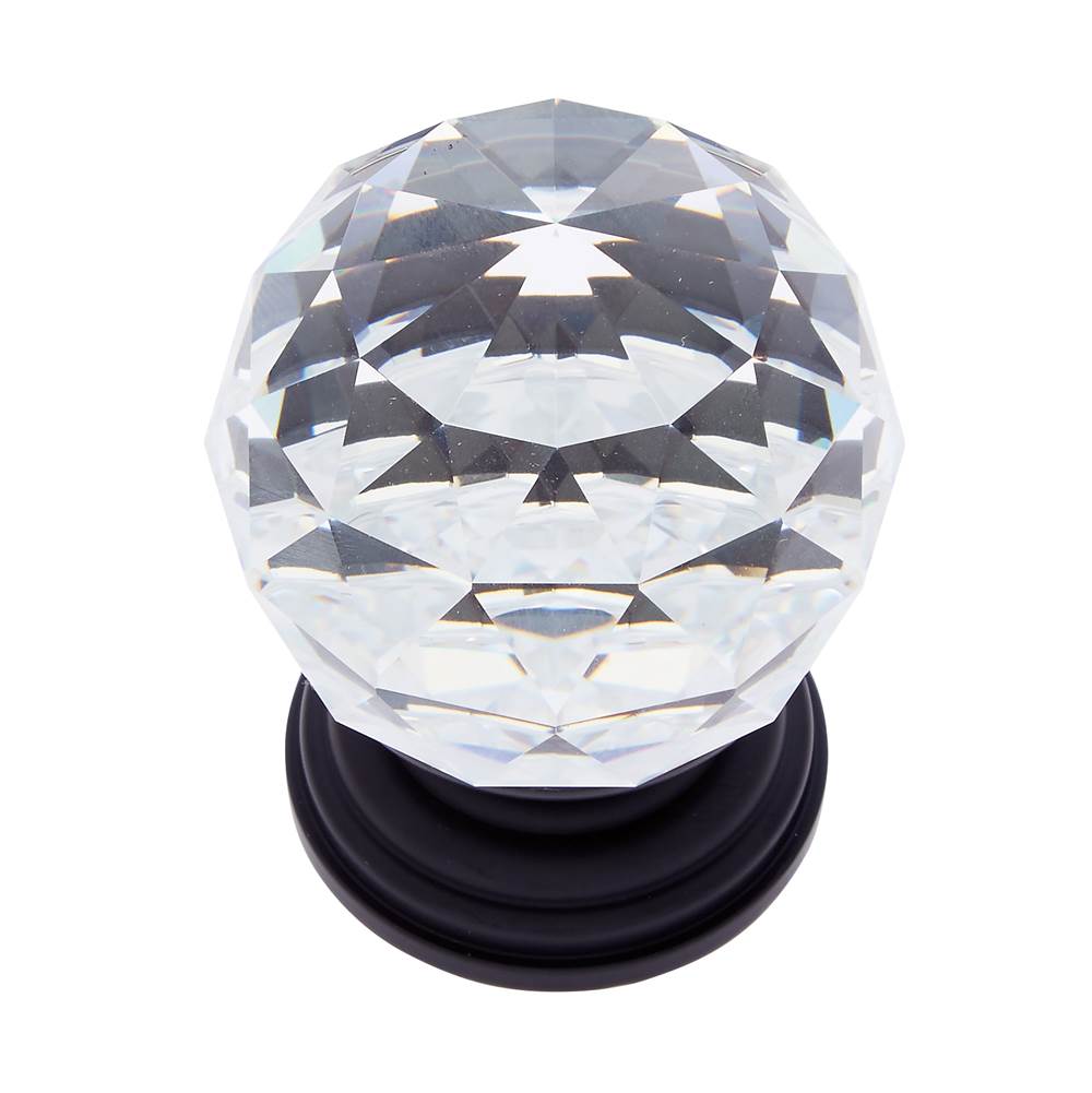 JVJ Hardware Pure Elegance Collection Oil Rubbed Bronze Finish 50 mm (2'') Round Faceted 31 percent Leaded Crystal Knob