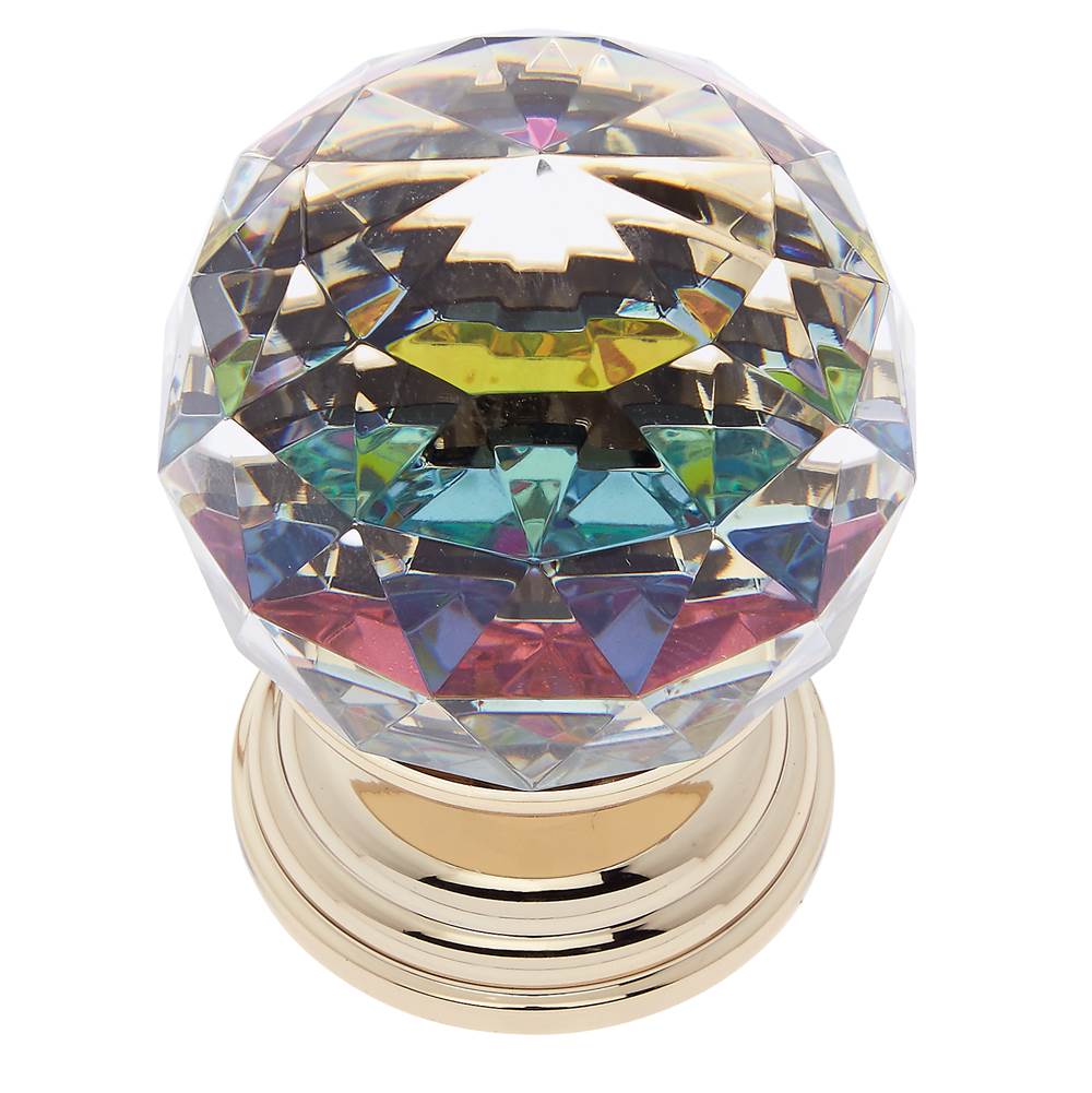 JVJ Hardware Pure Elegance Collection 24K Gold Plated Finish 50 mm (2'') Round Faceted 31 percent Leaded Crystal Knob with Prism