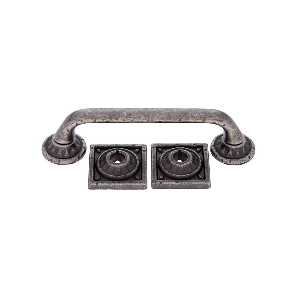 JVJ Hardware Pompeii Collection Distressed Iron Finish 96 mm Pitted Pull with Round and Square Back Plates, Composition Zamac