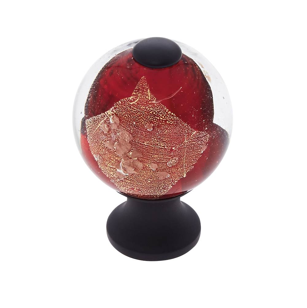 JVJ Hardware Murano Collection Oil Rubbed Bronze Finish 30 mm Red w/Gold and Silver Round Glass Knob, Composition Glass and Solid Brass