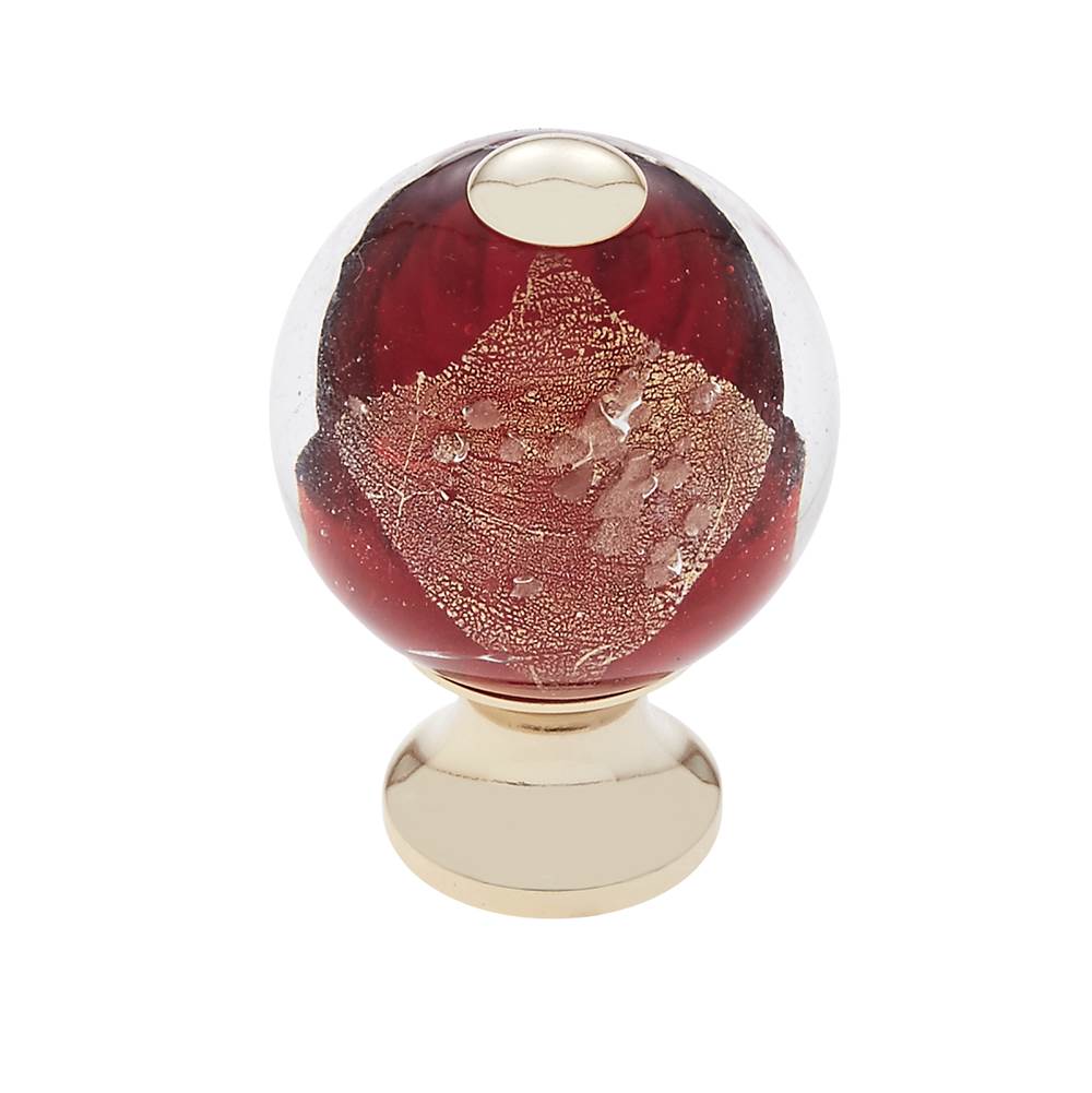 JVJ Hardware Murano Collection 24K Gold Plated Finish 30 mm Red w/Gold and Silver Round Glass Knob, Composition Glass and Solid Brass