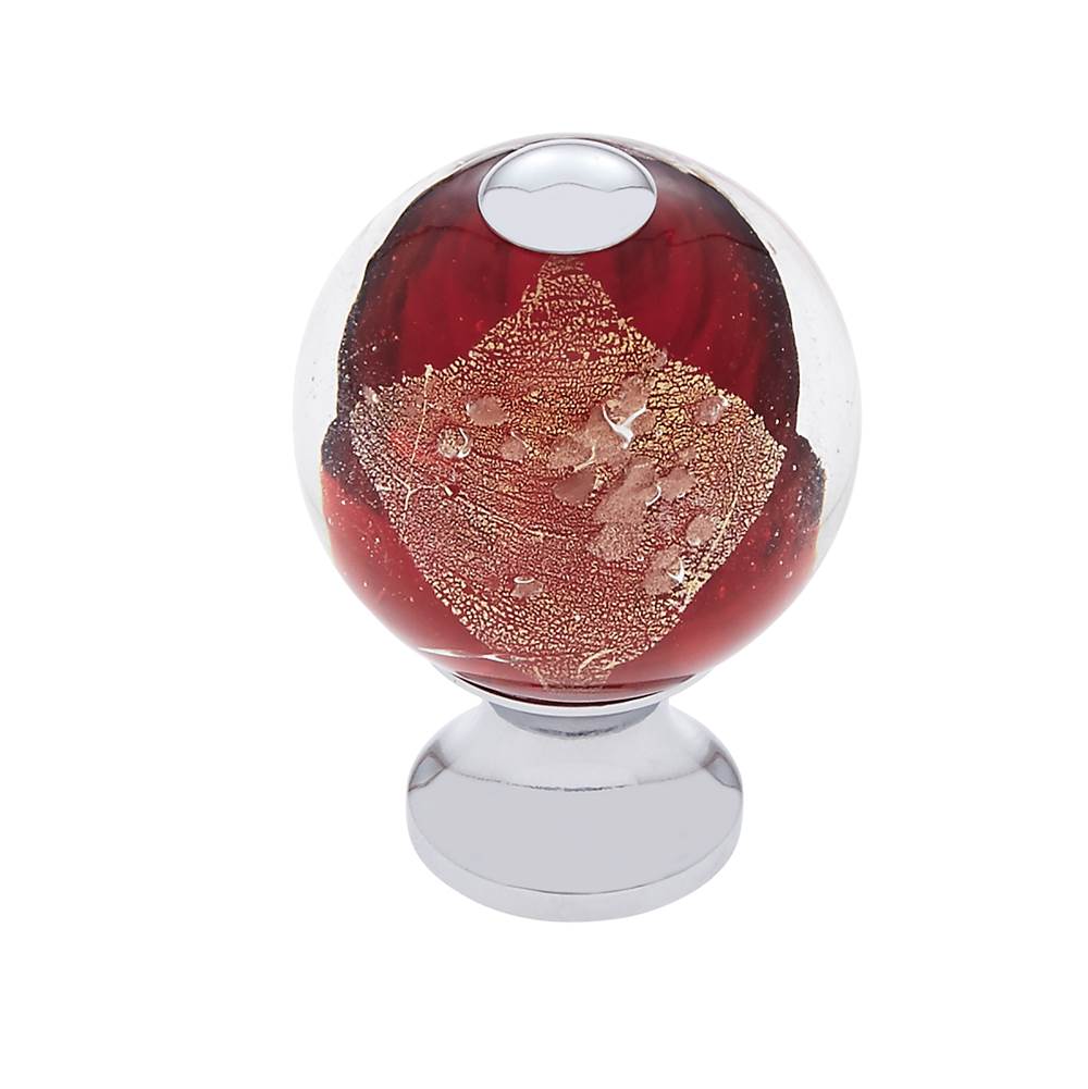 JVJ Hardware Murano Collection Polished Chrome Finish 30 mm  Red w/Gold and Silver Round Glass Knob, Composition Glass and Solid Brass