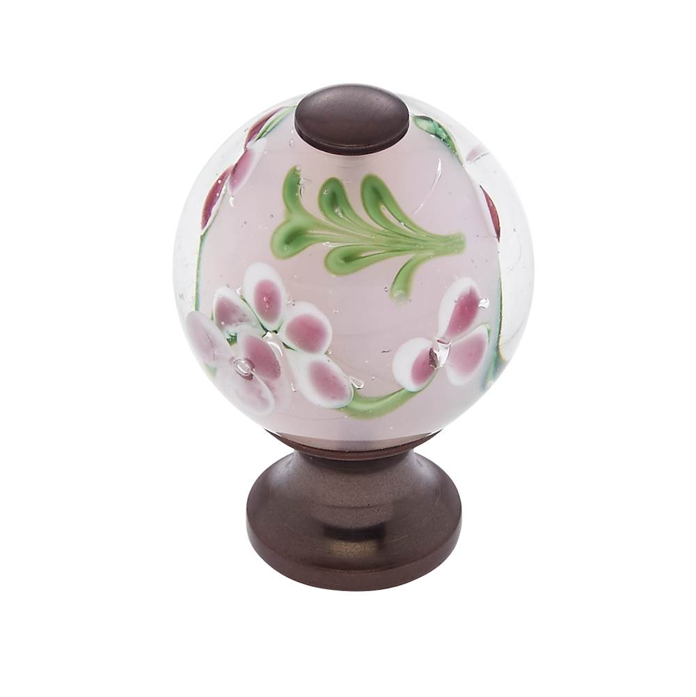 JVJ Hardware Murano Collection Old World Bronze Finish 30 mm Clear w/Purple Flowers Round Glass Knob, Composition Glass and Solid Brass