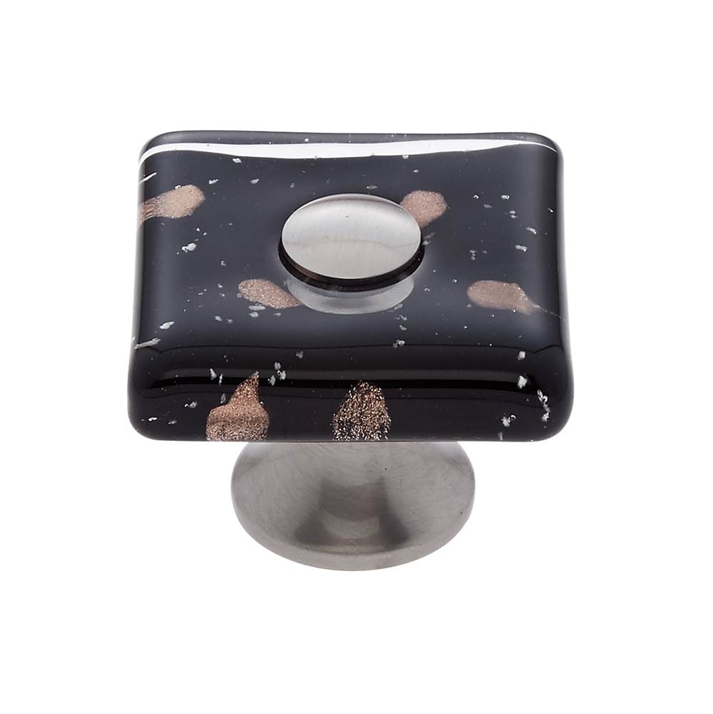 JVJ Hardware Murano Collection Satin Nickel Finish 35 mm Black w/Copper Flecks Flat Square Glass Knob, Composition Glass and Solid Brass