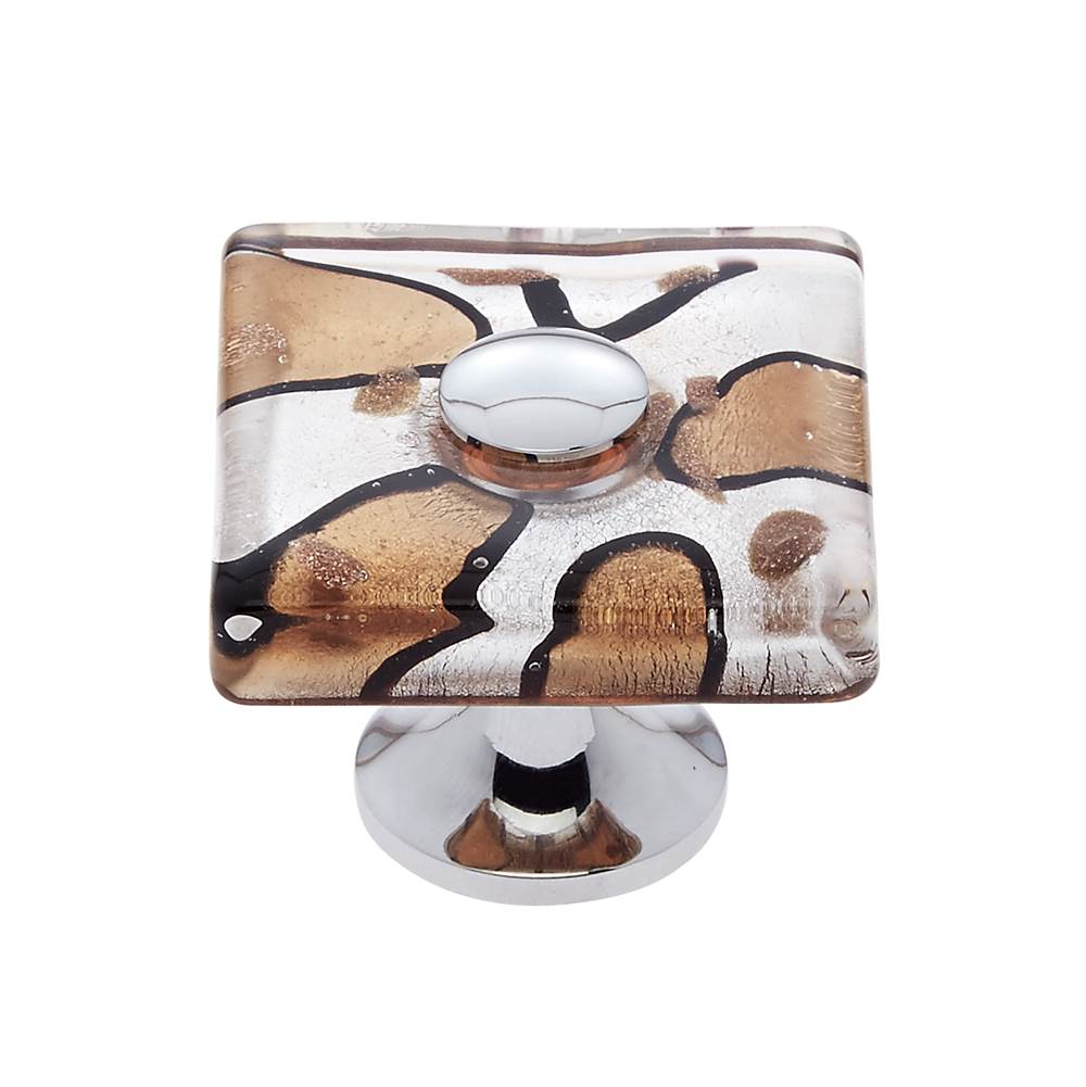 JVJ Hardware Murano Collection Polished Chrome Finish 35 mm Silver and Gold Flat Square Glass Knob, Composition Glass and Solid Brass