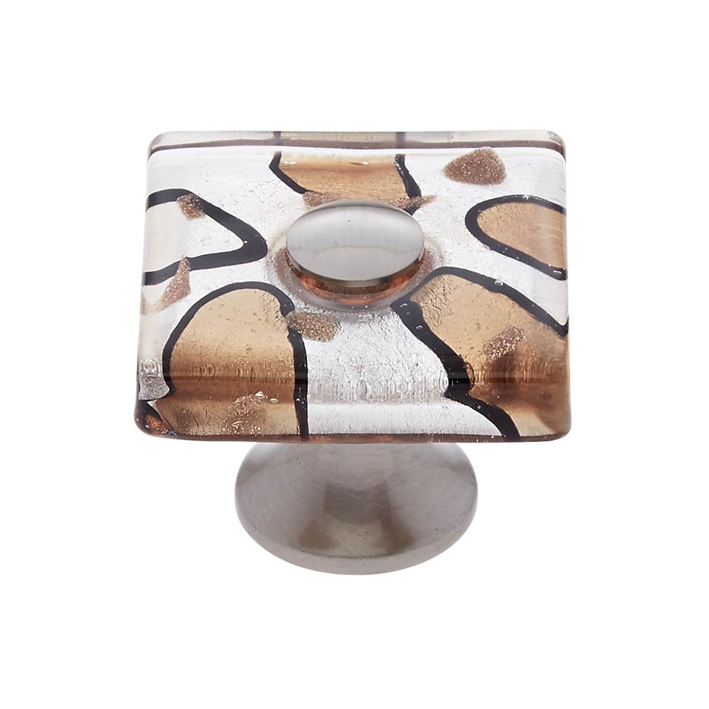 JVJ Hardware Murano Collection Satin Nickel Finish 35 mm Silver and Gold Flat Square Glass Knob, Composition Glass and Solid Brass