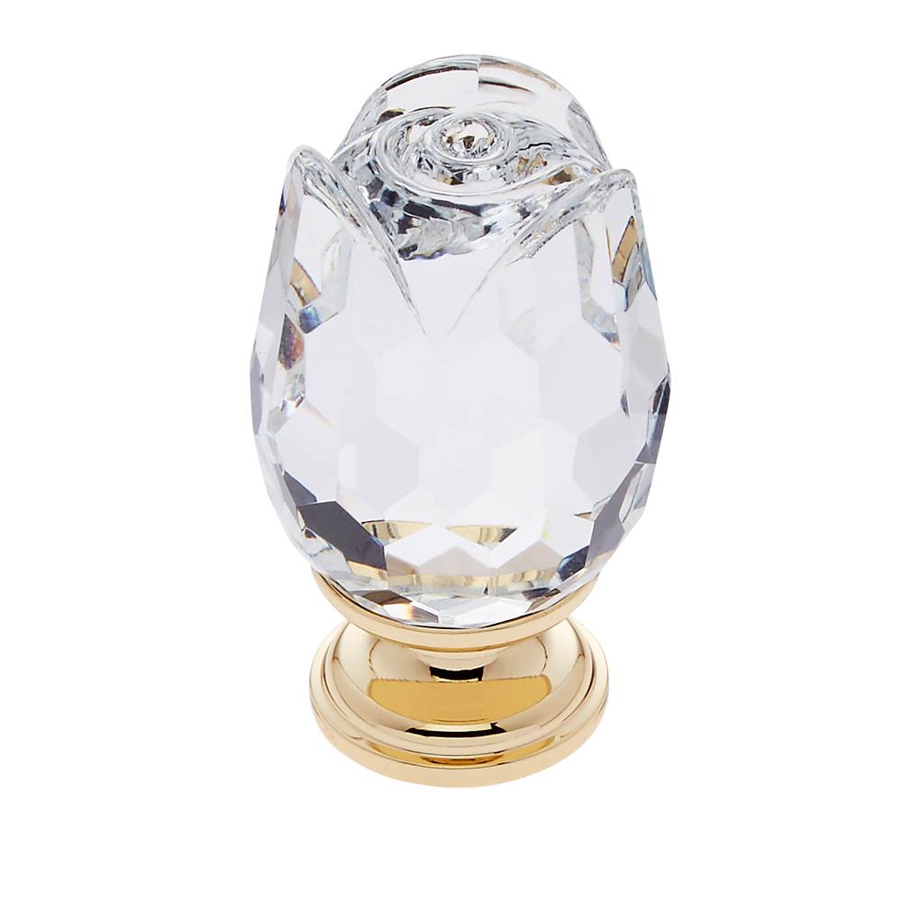 JVJ Hardware Pure Elegance Collection 24K Gold Plated Finish 31 percent Leaded Crystal 30 mm Rose Knob, Composition Leaded Crystal and Solid Brass