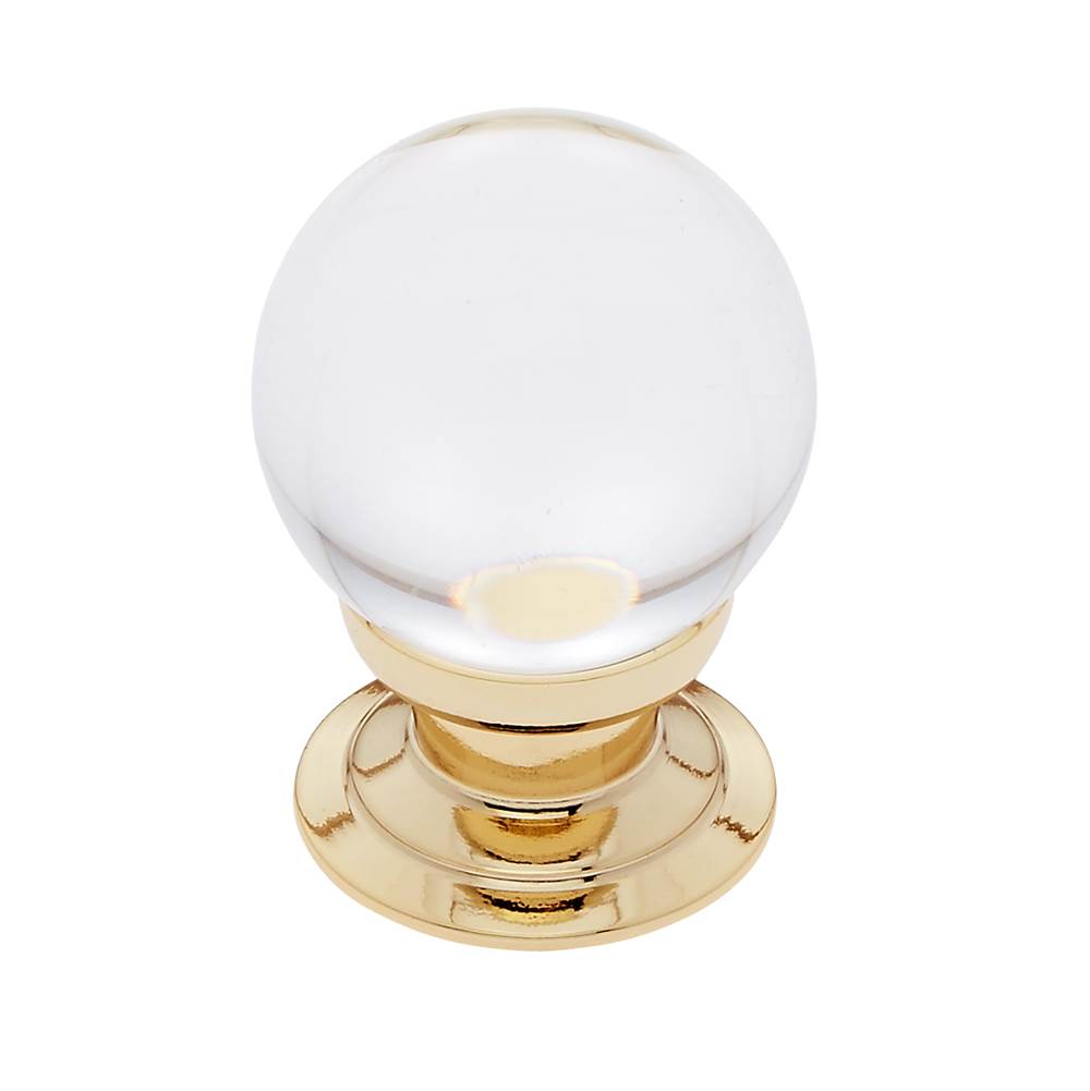 JVJ Hardware Pure Elegance Collection 24K Gold Plated Finish 31 percent Leaded Crystal 30 mm Smooth Round Knob, Composition Leaded Crystal and Solid Brass
