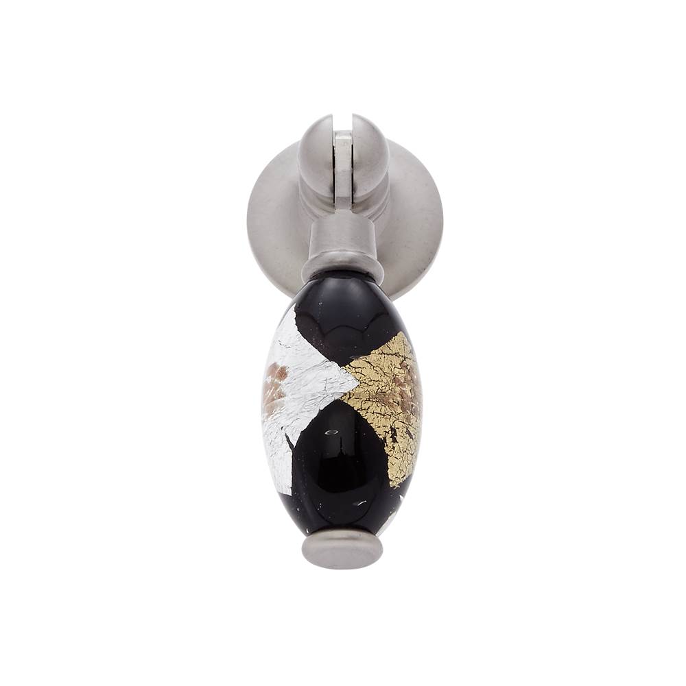 JVJ Hardware Murano Collection Satin Nickel Finish 30 mm Gold w/Silver and Black Drop Pendant Pull, Composition Glass and Solid Brass and Solid Brass