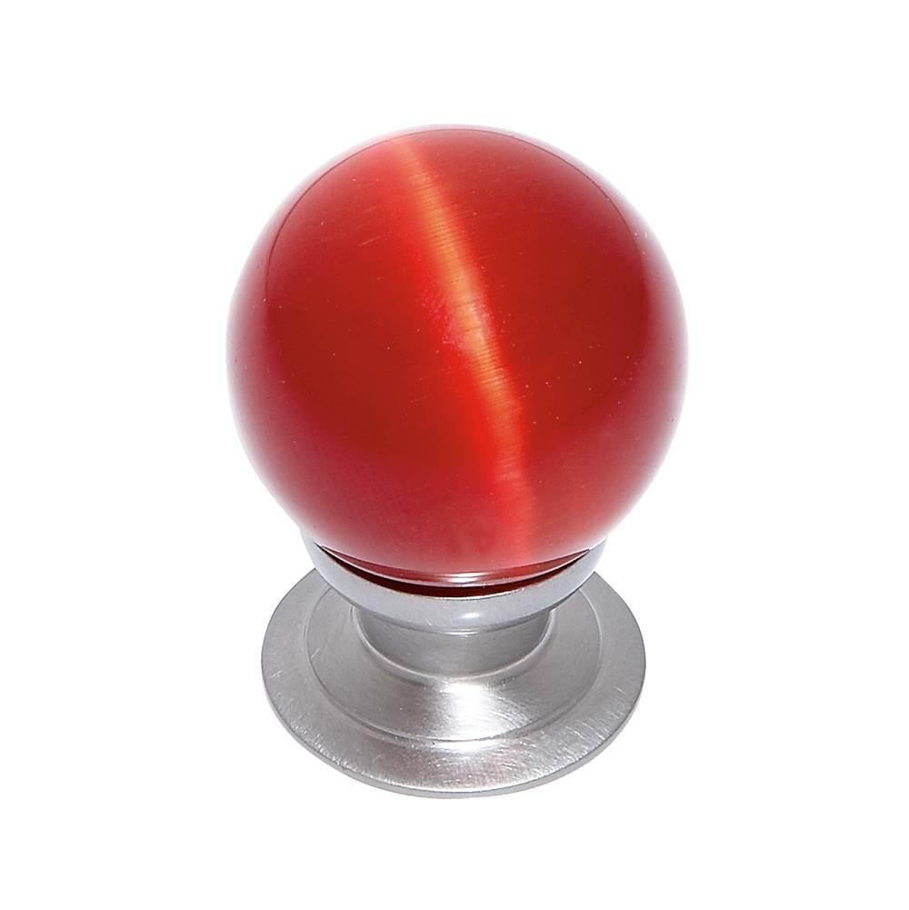 JVJ Hardware Cat''s Eye Collection Satin Nickel Finish Cat''s Eye Glass Red 30 mm Smooth Knob, Composition Glass and Solid Brass
