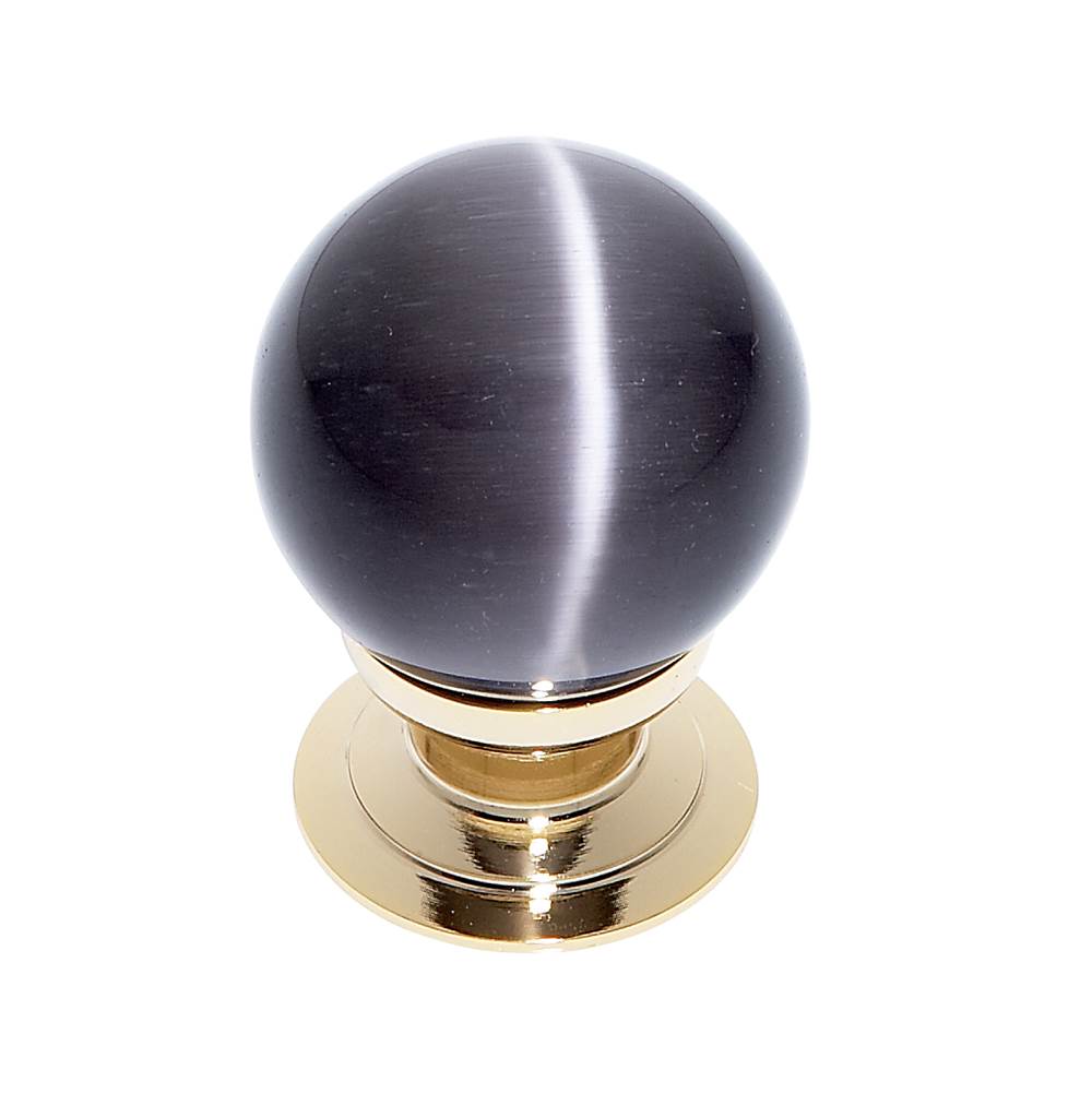JVJ Hardware Cat''s Eye Collection 24K Gold Plated Finish Cat''s Eye Glass Grey 30 mm Smooth Knob, Composition Glass and Solid Brass