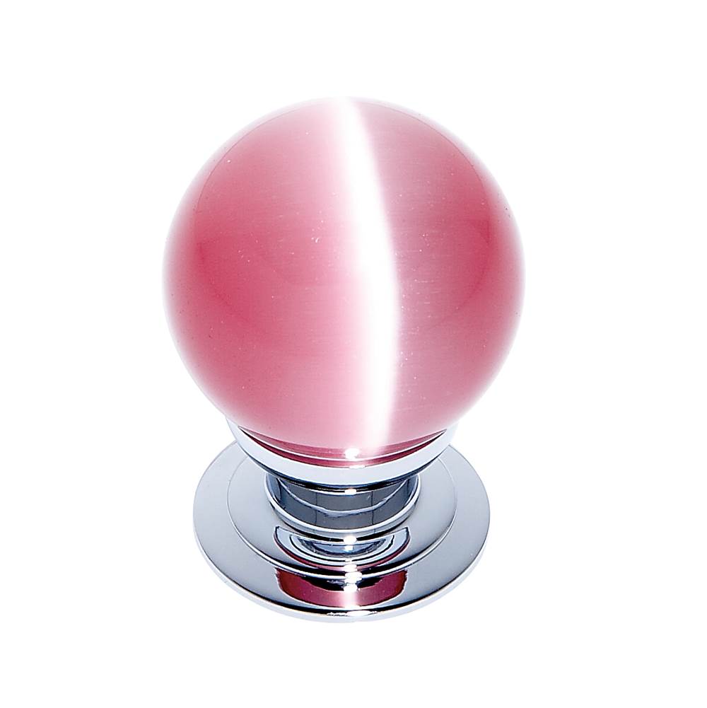 JVJ Hardware Cat''s Eye Collection Polished Chrome Finish Cat''s Eye Glass Pink 30 mm Smooth Knob, Composition Glass and Solid Brass